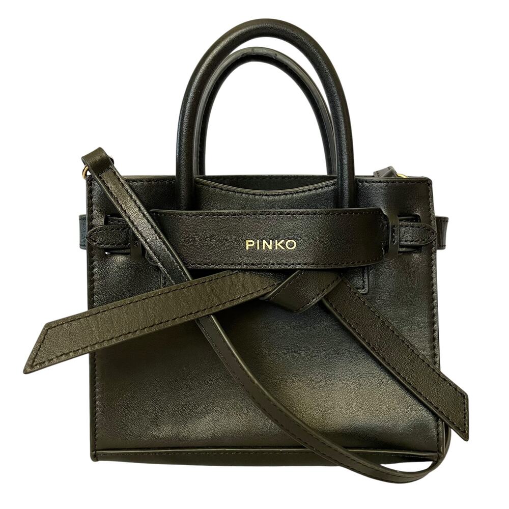 Pinko Black Leather Bow Tie Convertible Satchel Crossbody Bag Mini Backpack